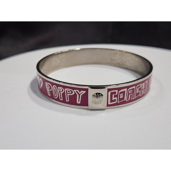 Coach Poppy Pink & Silver Bangle Bracelet Limited Edition - Picture 1 of 6